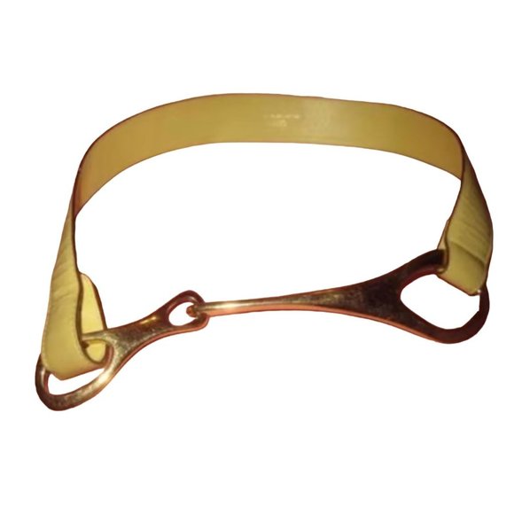 Vintag, Gucci Yellow Patent Leather Belt with a Large Gold Horse-bit Buckle - Picture 1 of 5